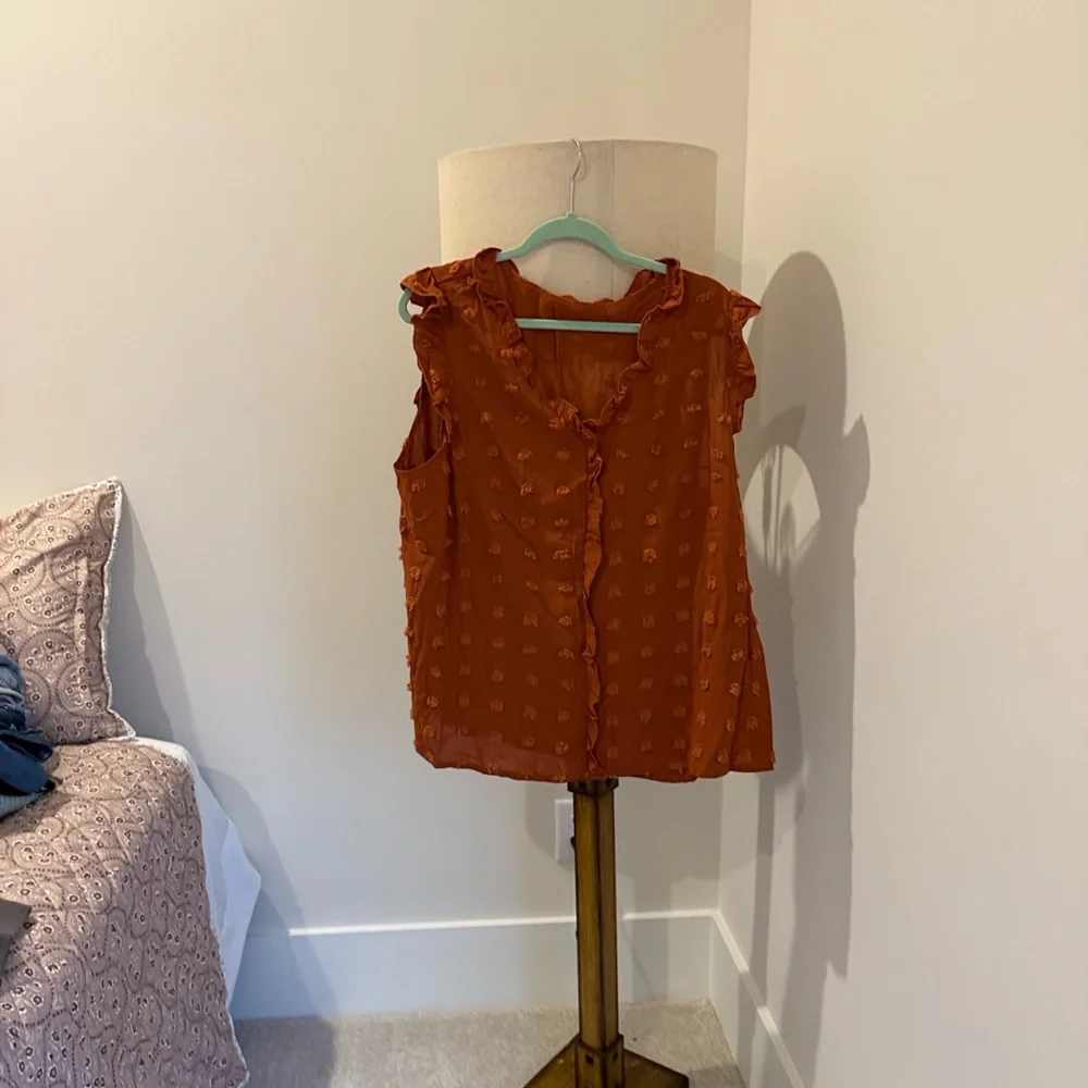 SHEIN Rust Ruffled Blouse - Picture 1 of 3